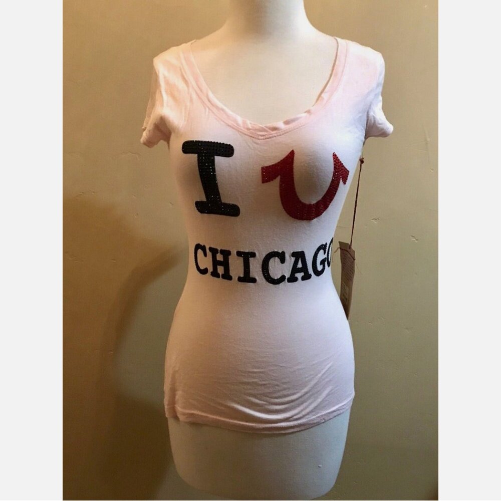 True Religion Embellished Chicago V Neck Tee Shirt